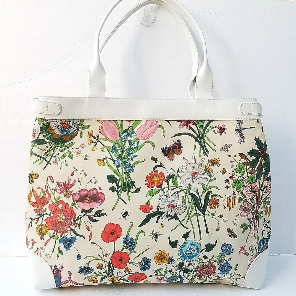 Fabulous  Rare Vintage Gucci  Flora Floral Tote Bag - White and Multicolor - Picture 10 of 16